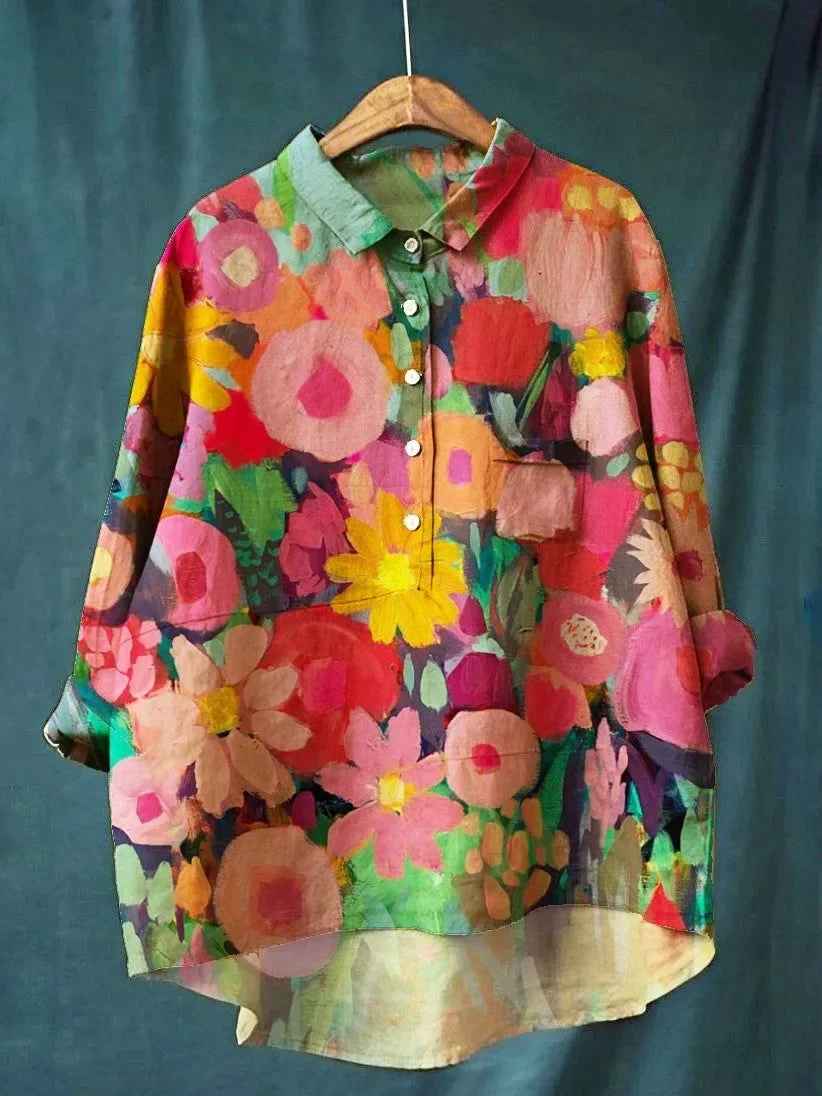 Hannelore | Hemd mit Vintage-Blumen-Kunstdruck