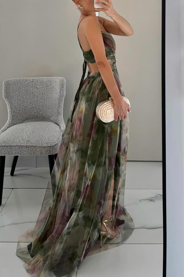 Lina | Elegantes Maxikleid mit Aquarell-Print
