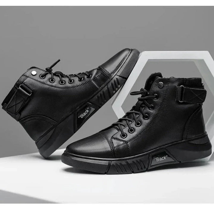 Brandon | Schwarze Leder-Schuhe mit hohem Schnitt