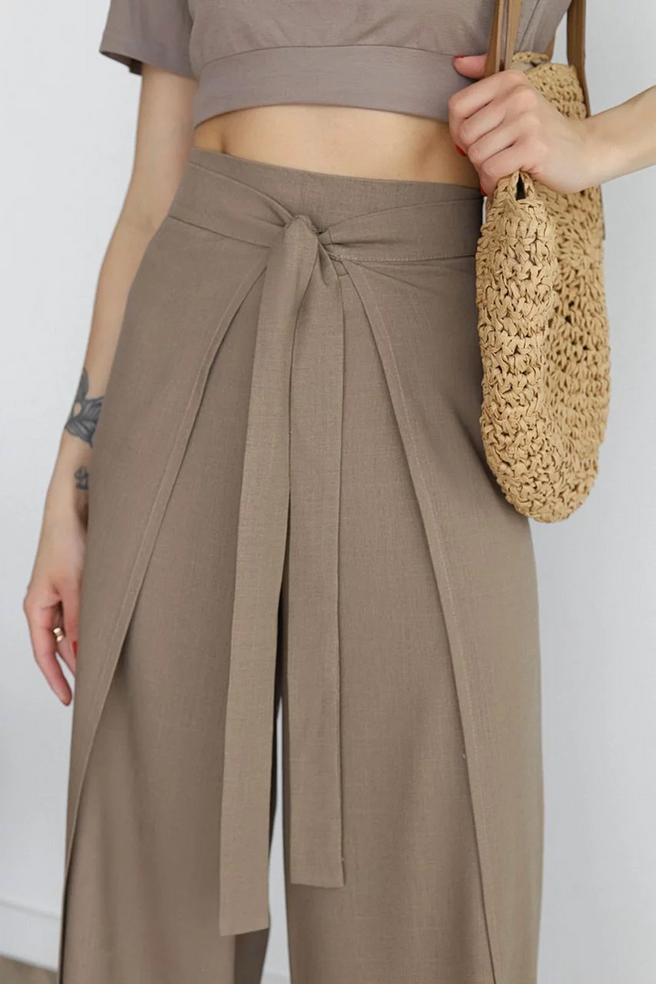 Stella | Weite Leinenhosen mit Spitze