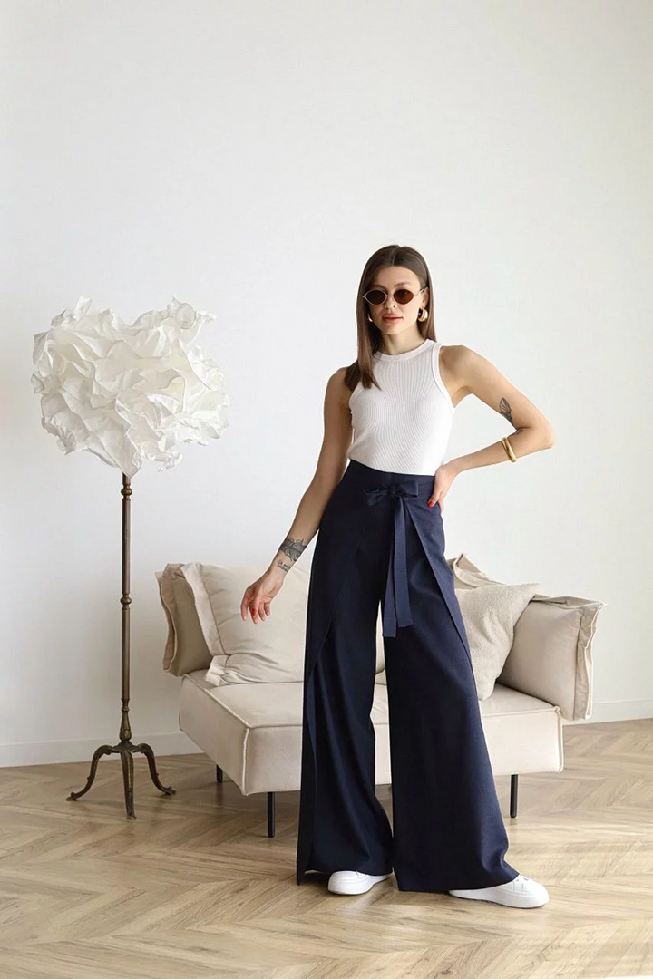 Stella | Weite Leinenhosen mit Spitze