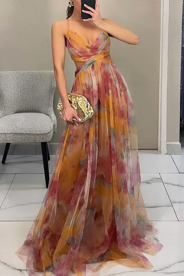 Lina | Elegantes Maxikleid mit Aquarell-Print