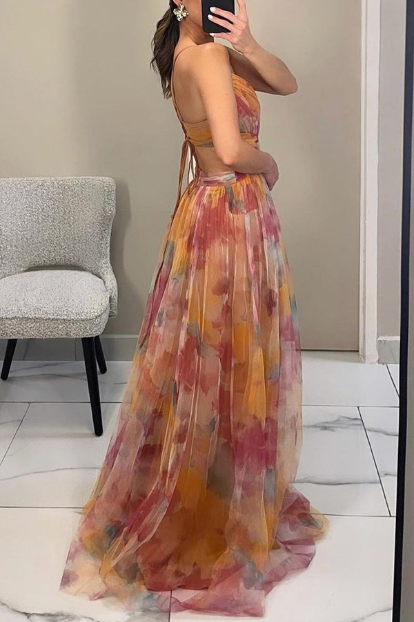 Ute | Elegantes Maxikleid mit Aquarell-Print