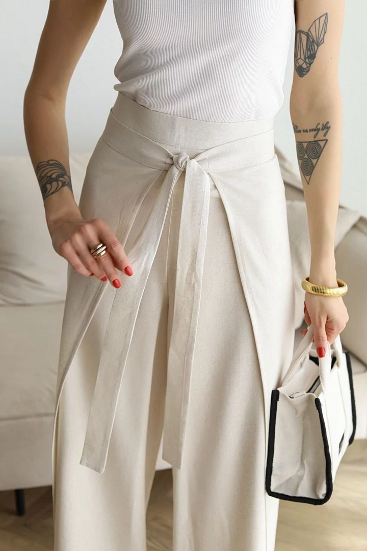 Stella | Weite Leinenhosen mit Spitze