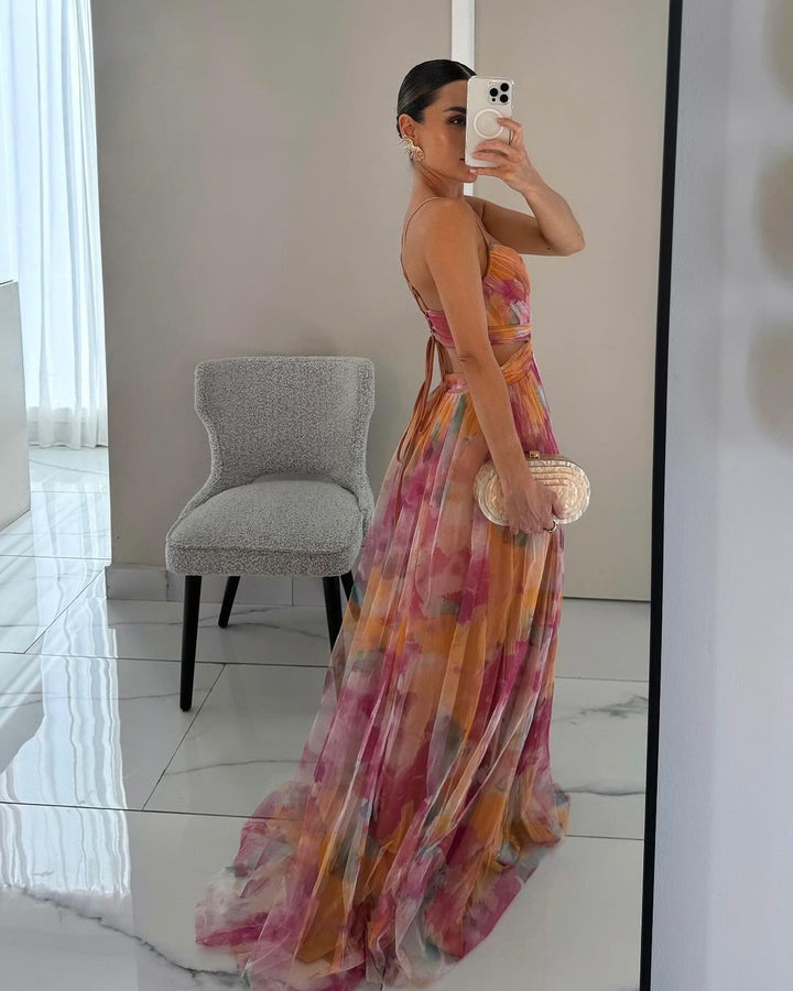 Lina | Elegantes Maxikleid mit Aquarell-Print