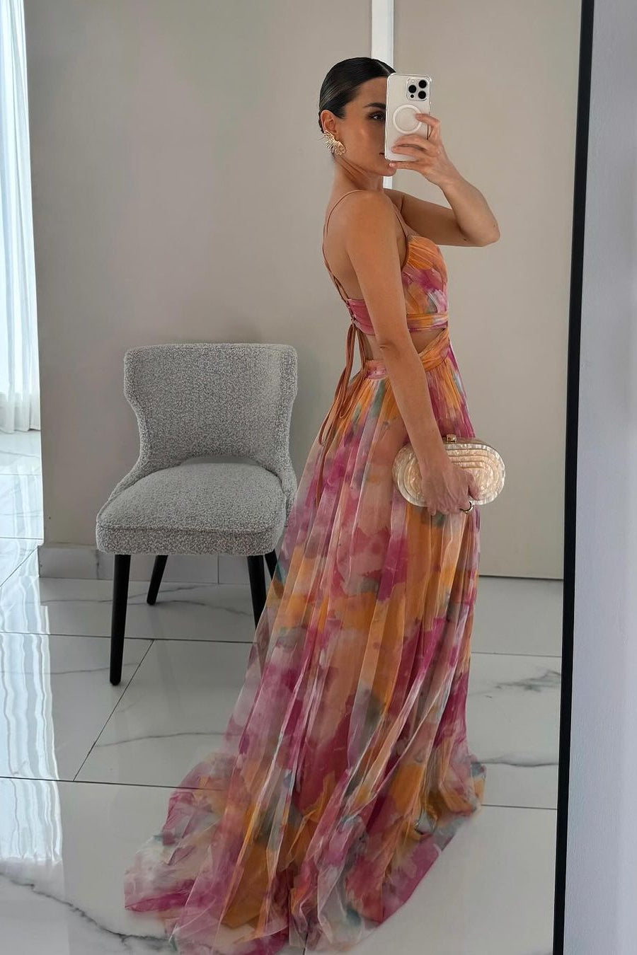 Ute | Elegantes Maxikleid mit Aquarell-Print