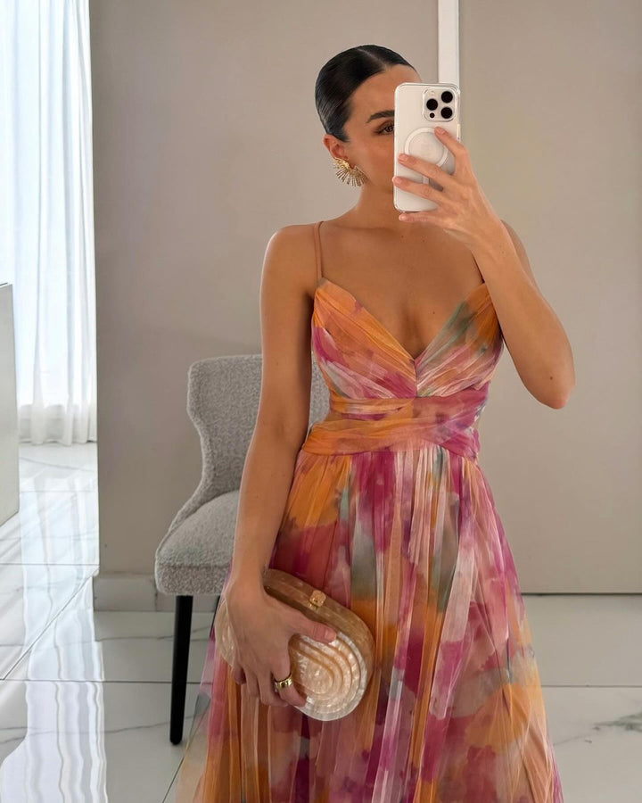 Lina | Elegantes Maxikleid mit Aquarell-Print