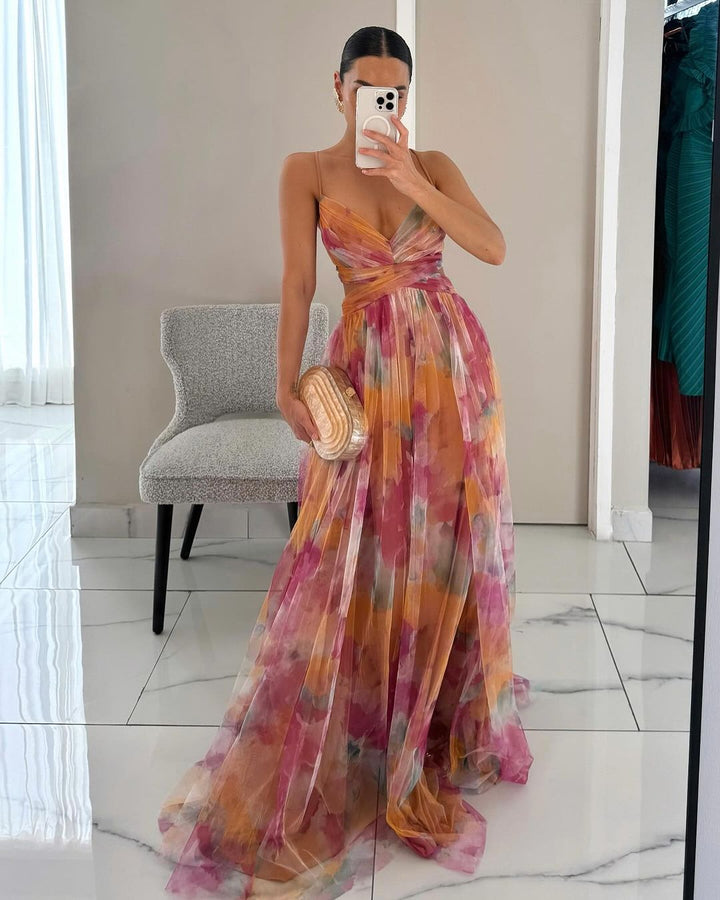 Lina | Elegantes Maxikleid mit Aquarell-Print