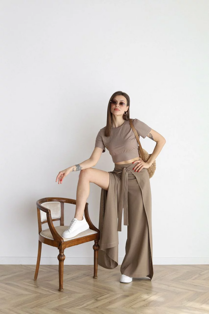 Stella | Weite Leinenhosen mit Spitze