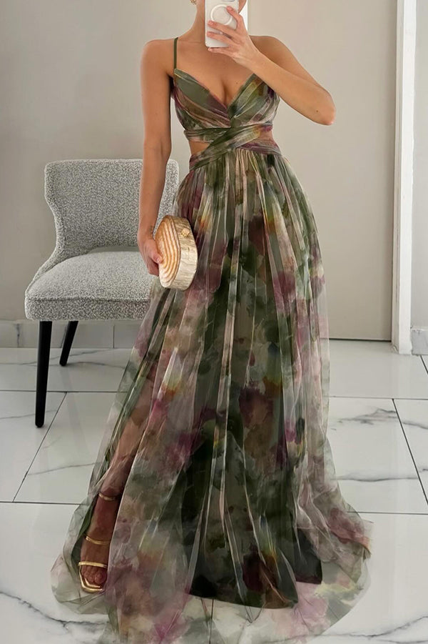 Lina | Elegantes Maxikleid mit Aquarell-Print