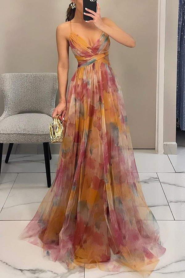 Ute | Elegantes Maxikleid mit Aquarell-Print