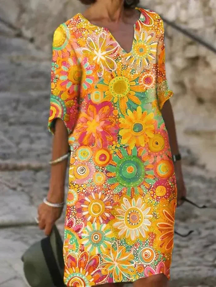 Yvonne | V-Ausschnitt Kleid mit Floralprint