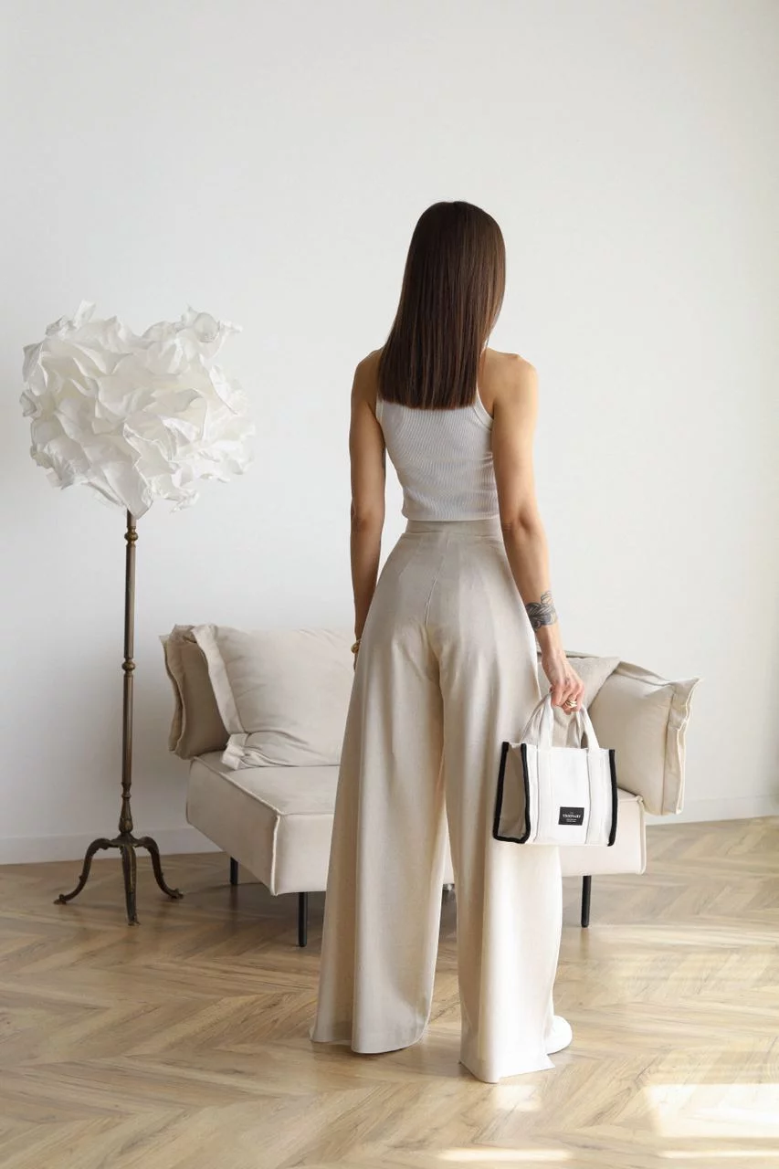 Stella | Weite Leinenhosen mit Spitze