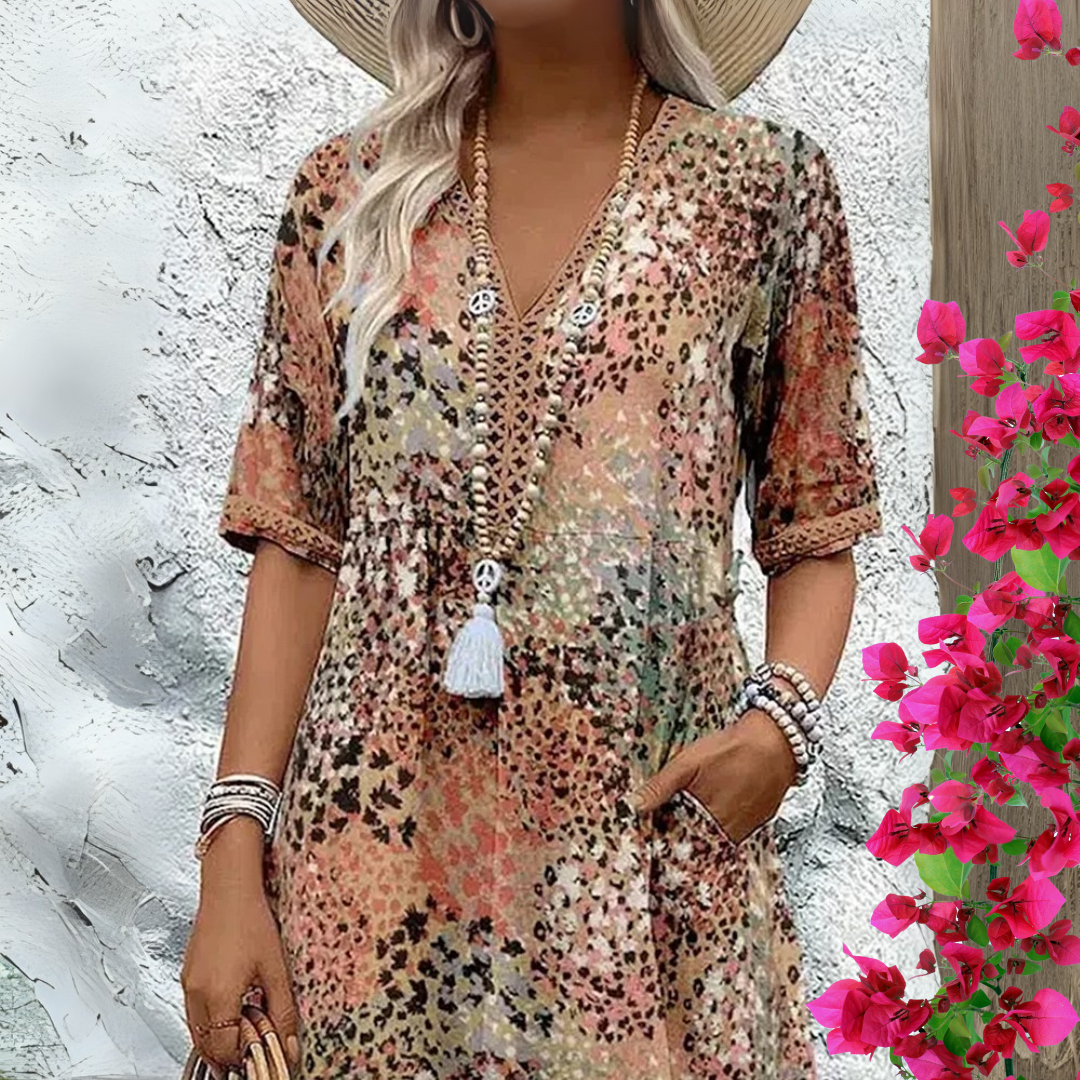 Donalyn | Vintage V-Ausschnitt Kleid