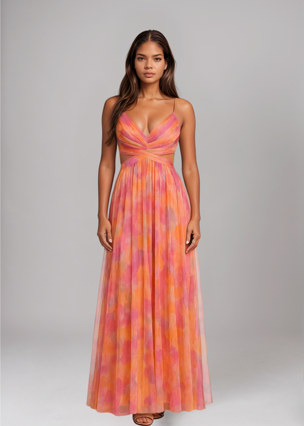 Lina | Elegantes Maxikleid mit Aquarell-Print