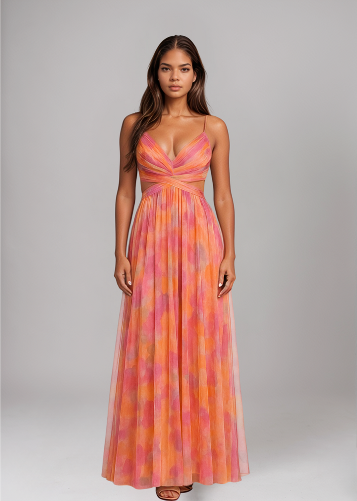 Lina | Elegantes Maxikleid mit Aquarell-Print