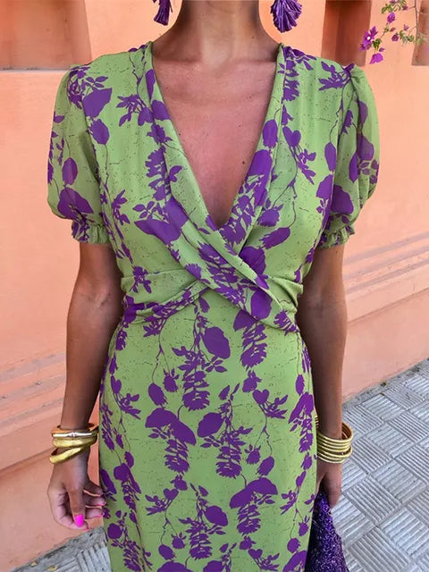 Ilona | Vintage Twist-Print Midi-Kleid
