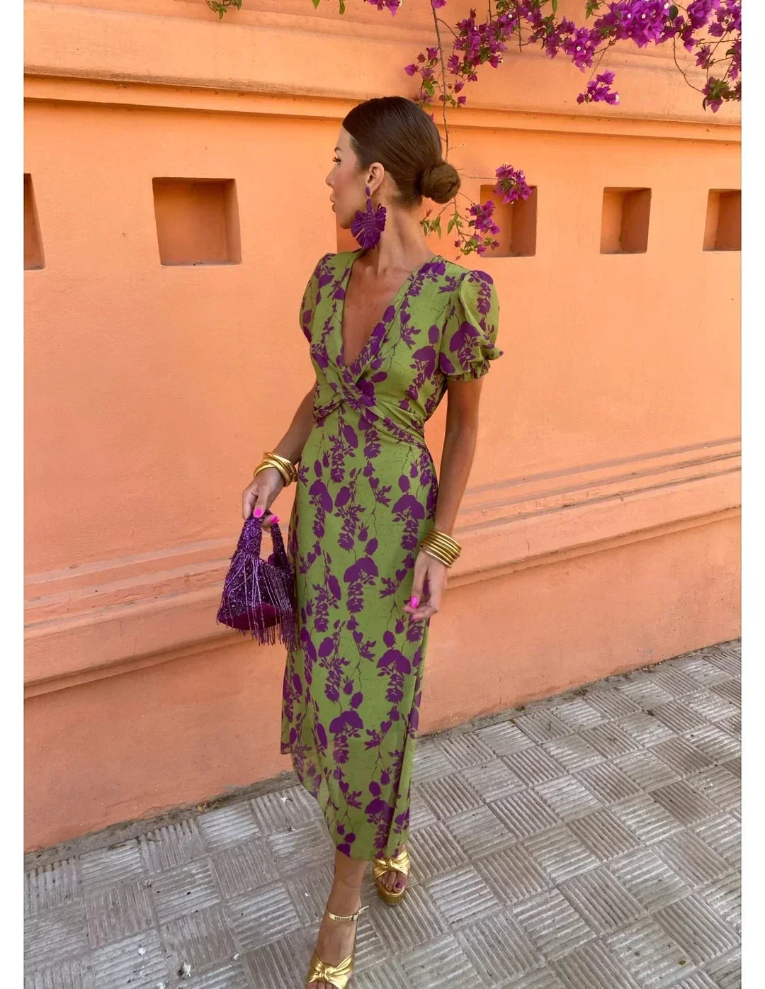 Ilona | Vintage Twist-Print Midi-Kleid