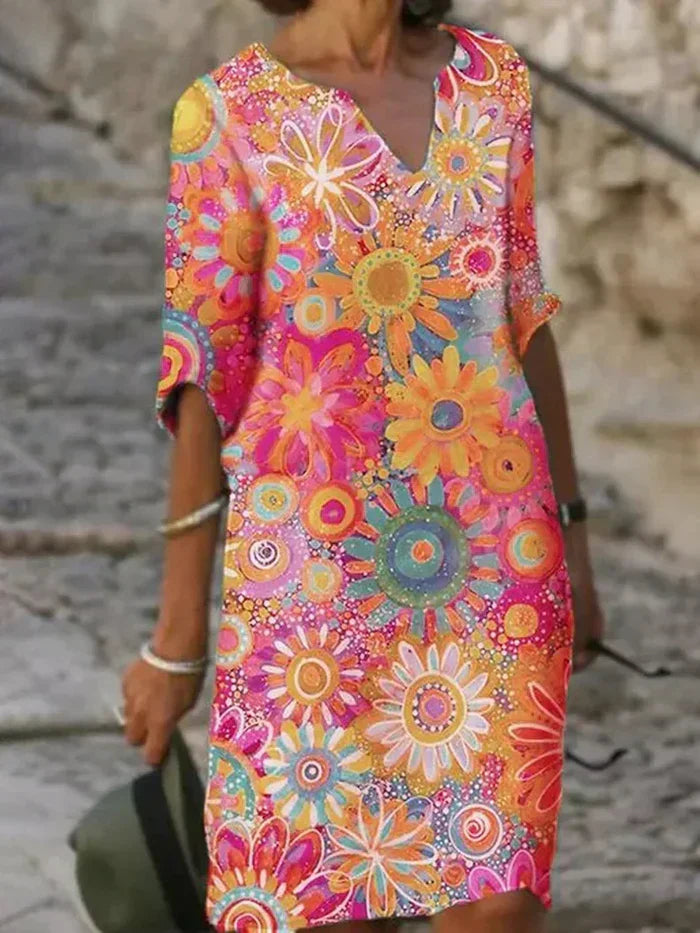 Yvonne | V-Ausschnitt Kleid mit Floralprint