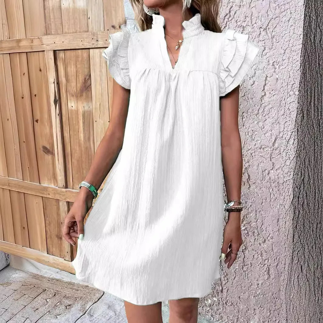 Celeste™ - Layered Ruffle Unifarbenes Damenkleid