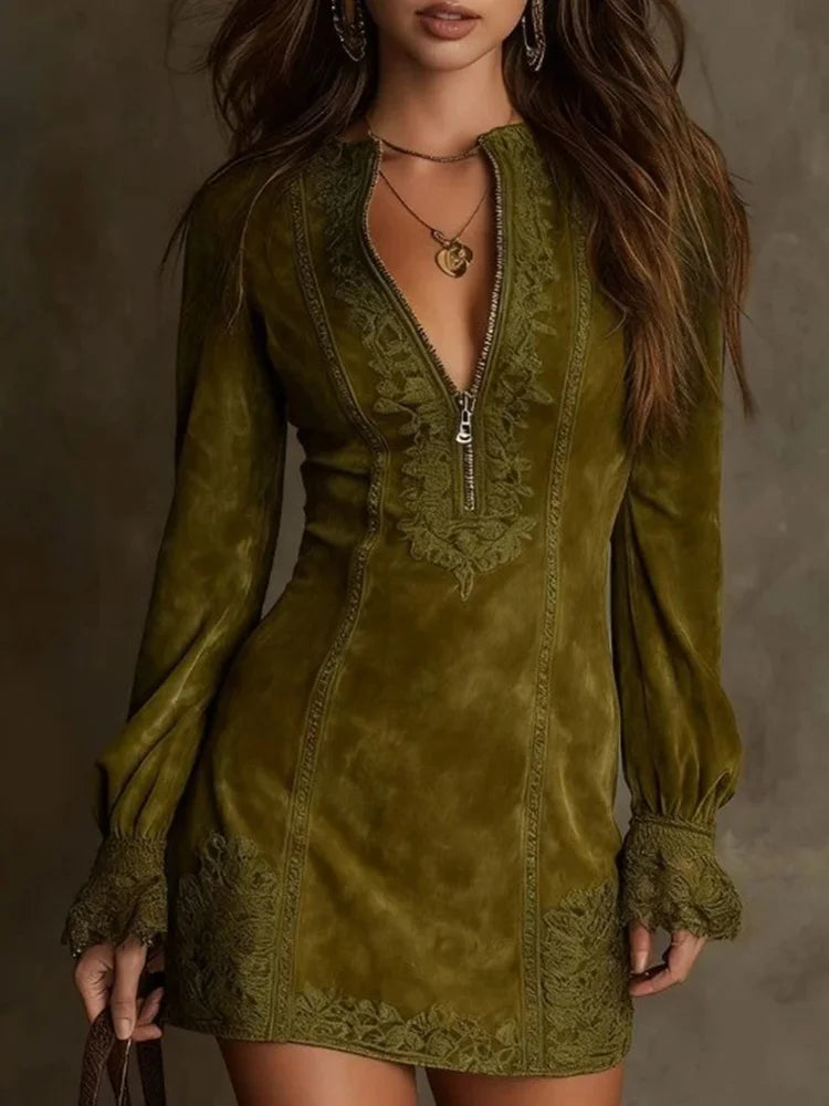 Anastacia | Wildleder-Optik-Minikleid mit langen Ärmeln