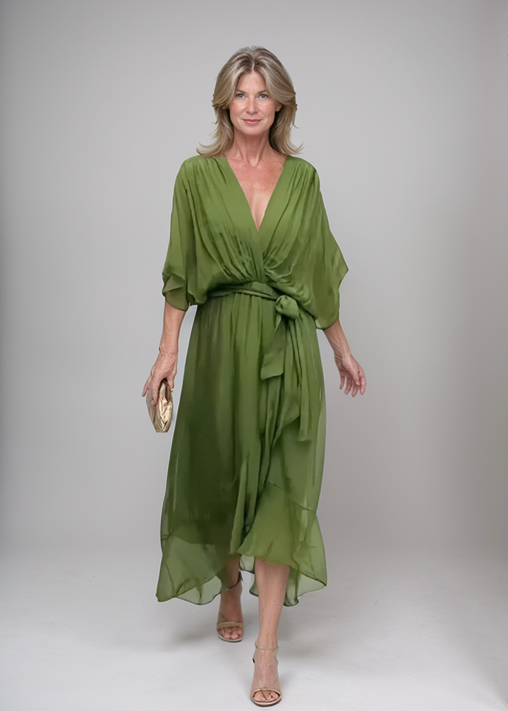Renate | Chiffon-Midikleid mit Wickeloptik
