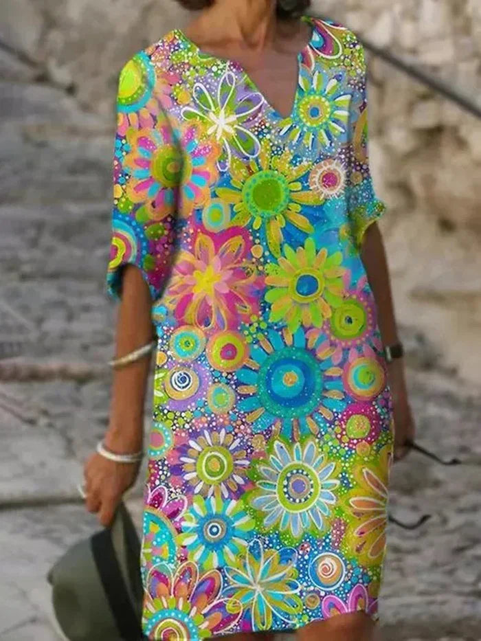 Yvonne | V-Ausschnitt Kleid mit Floralprint