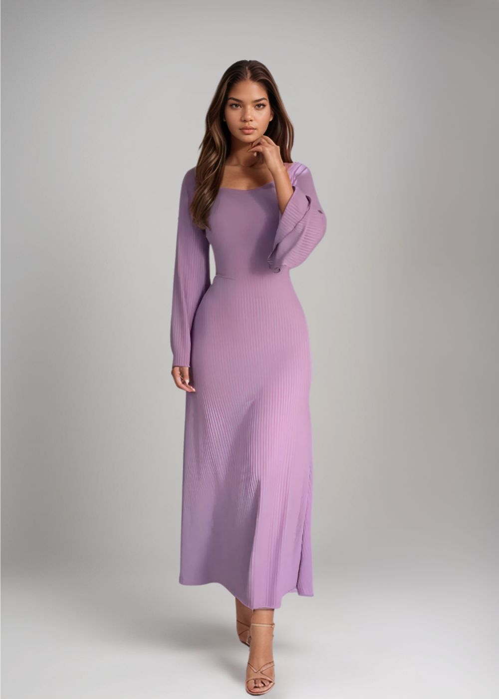 Mechthild | Geripptes Strick-Maxikleid mit Ärmeln