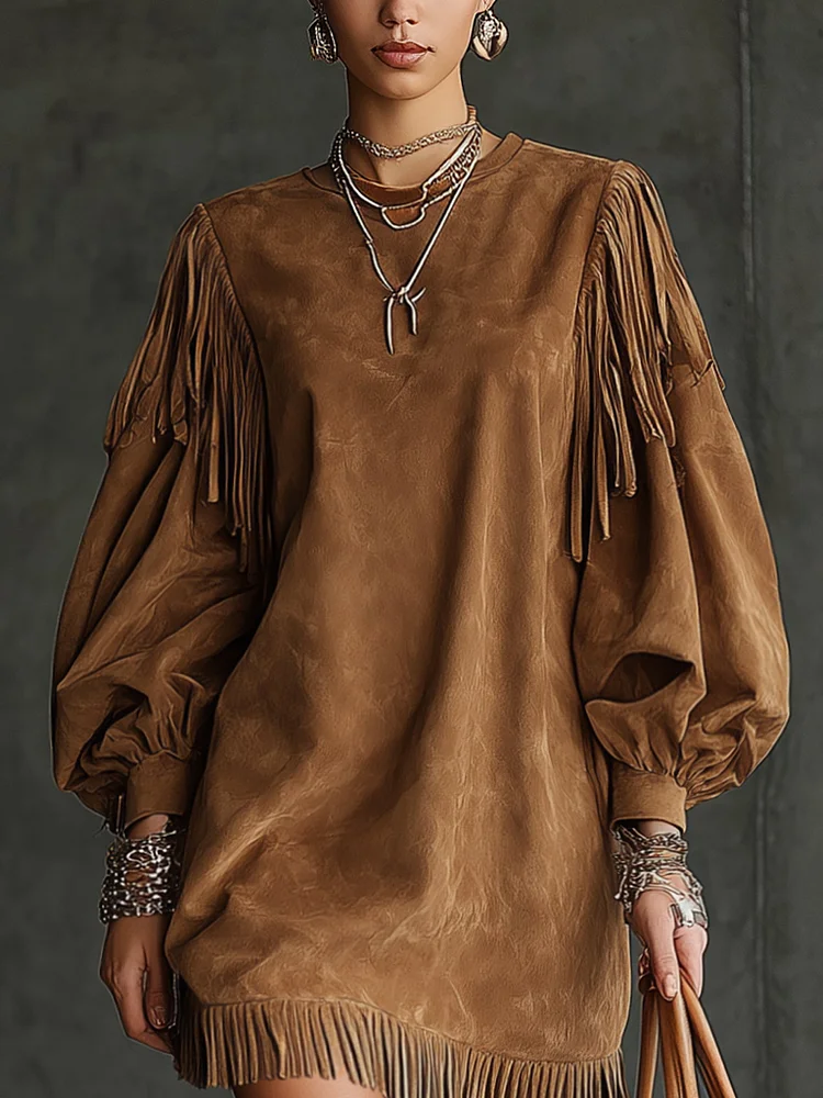 Janice | Langarm-Minikleid mit Fransen