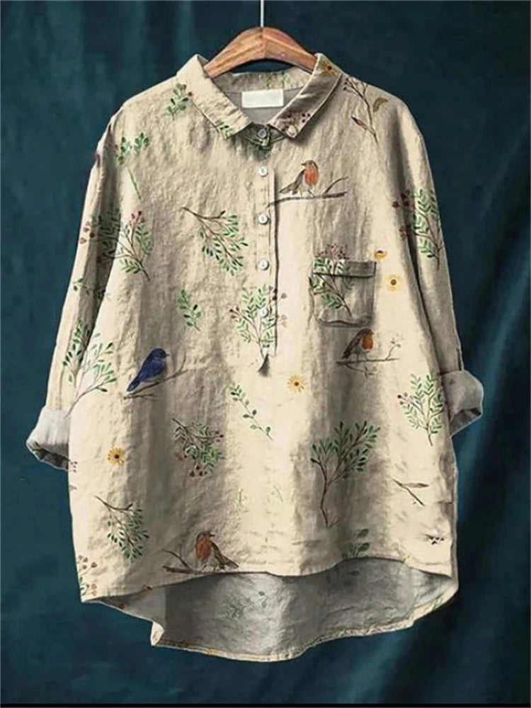 Annette | Hemd im Vintage-Retro-Stil mit Blumen-Kunstdruck