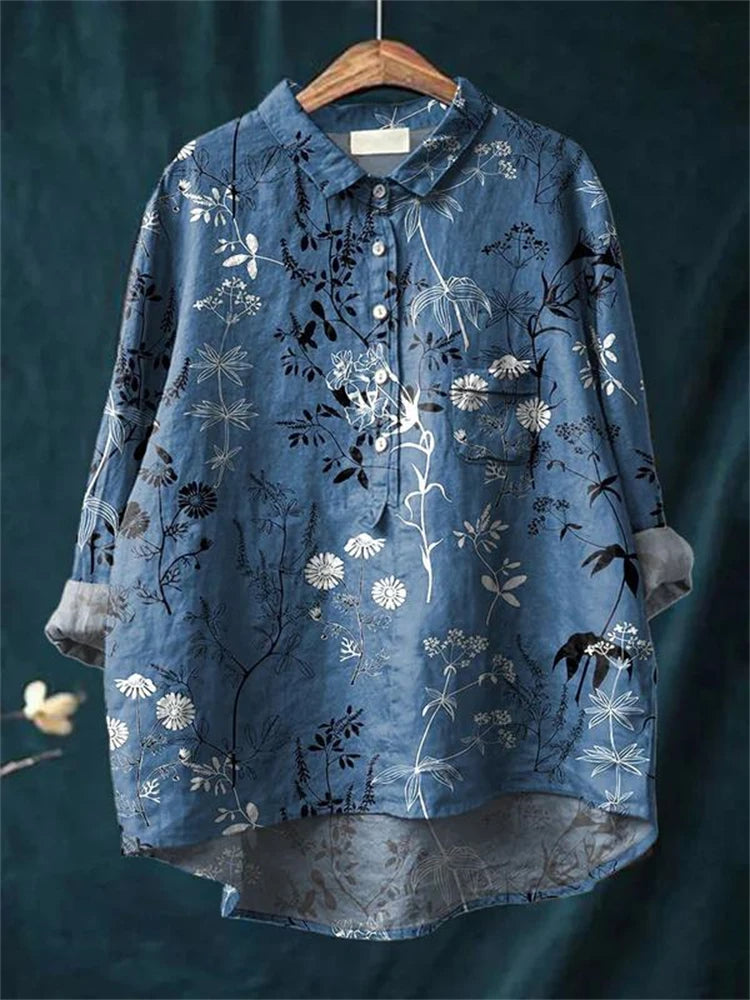 Annette | Hemd im Vintage-Retro-Stil mit Blumen-Kunstdruck