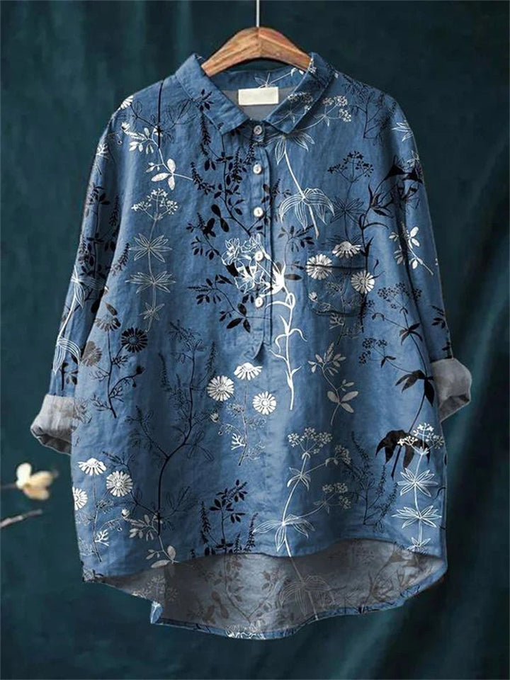 Annette | Hemd im Vintage-Retro-Stil mit Blumen-Kunstdruck