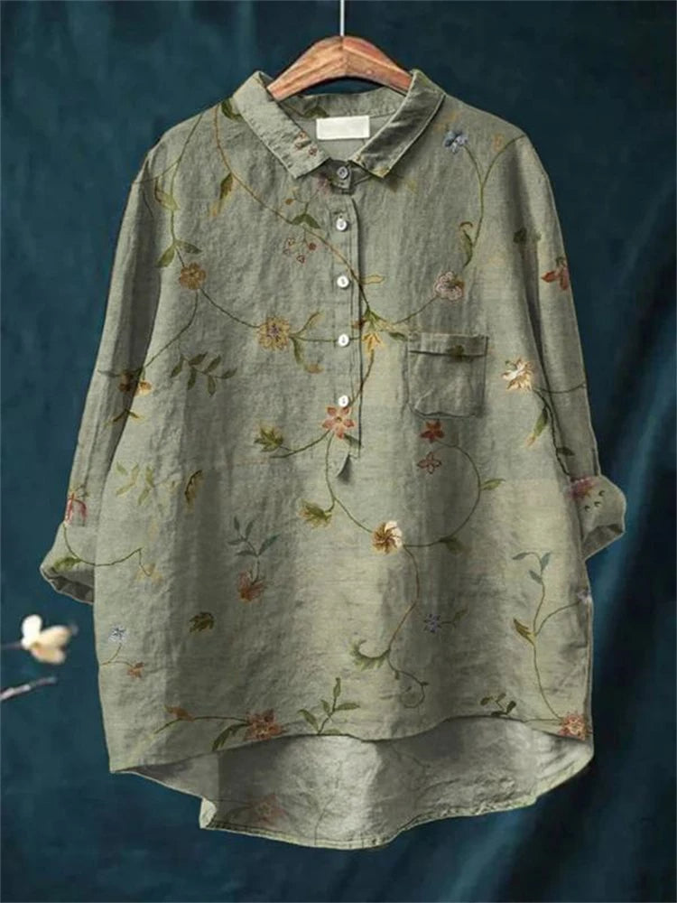 Annette | Hemd im Vintage-Retro-Stil mit Blumen-Kunstdruck
