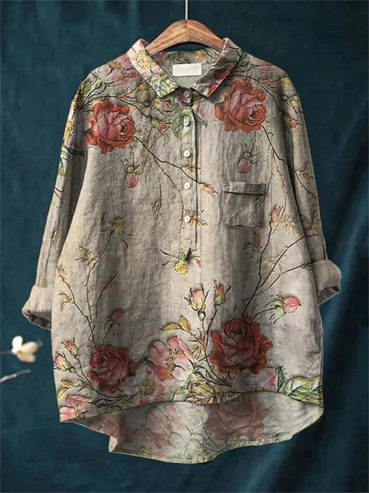 Annette | Hemd im Vintage-Retro-Stil mit Blumen-Kunstdruck