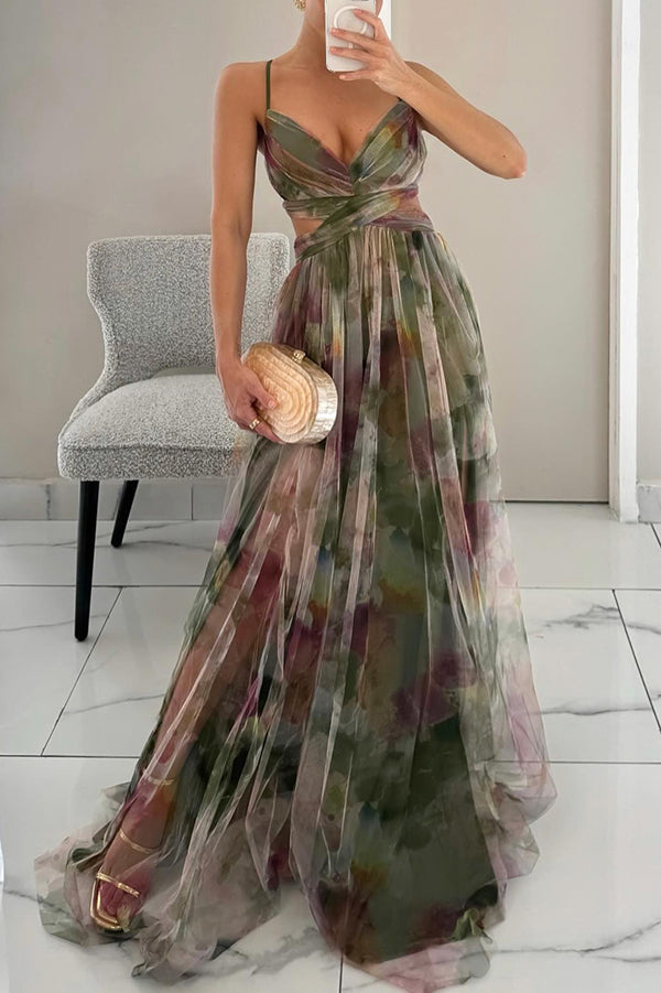Lina | Elegantes Maxikleid mit Aquarell-Print