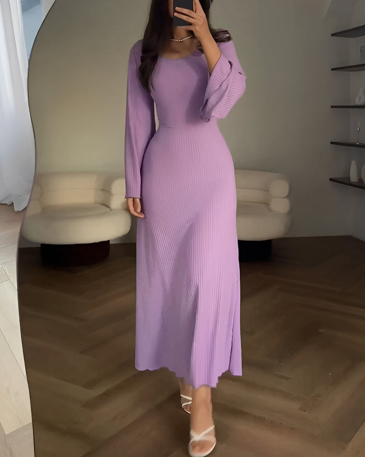 Mechthild | Geripptes Strick-Maxikleid mit Ärmeln