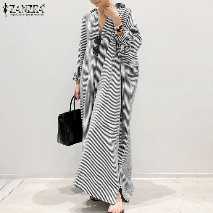 Jasmin | Maxikleid mit Streifen und langen Ärmeln