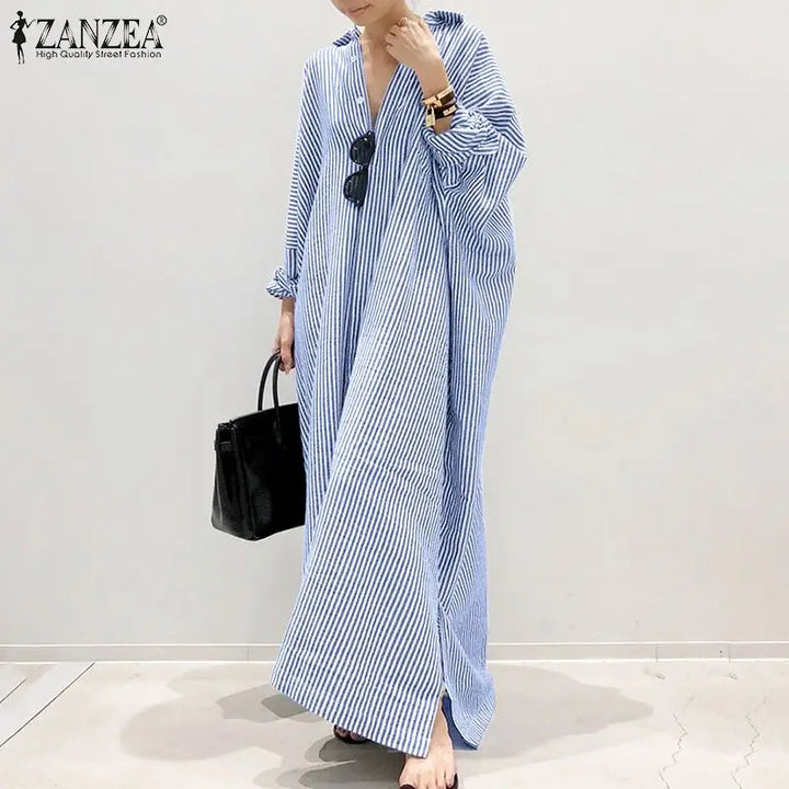 Jasmin | Maxikleid mit Streifen und langen Ärmeln