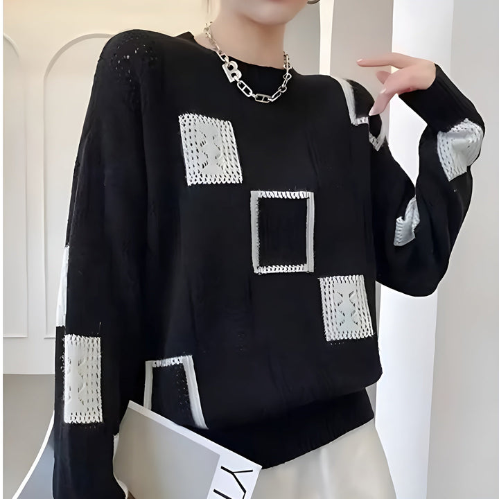 Jasmine | Strickpullover mit Geometrischem Patchwork