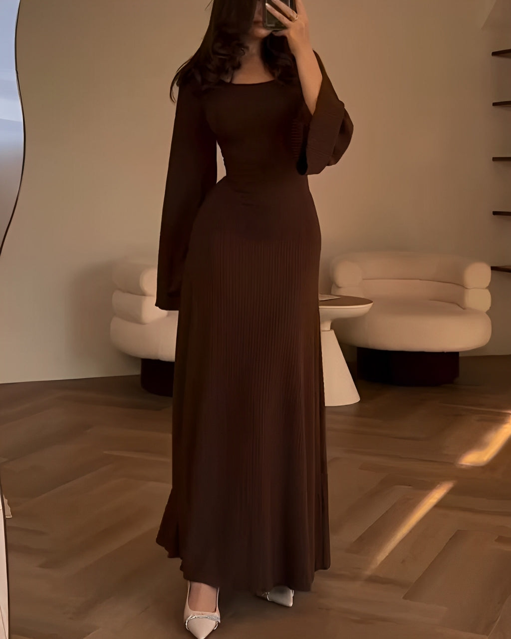 Mechthild | Geripptes Strick-Maxikleid mit Ärmeln
