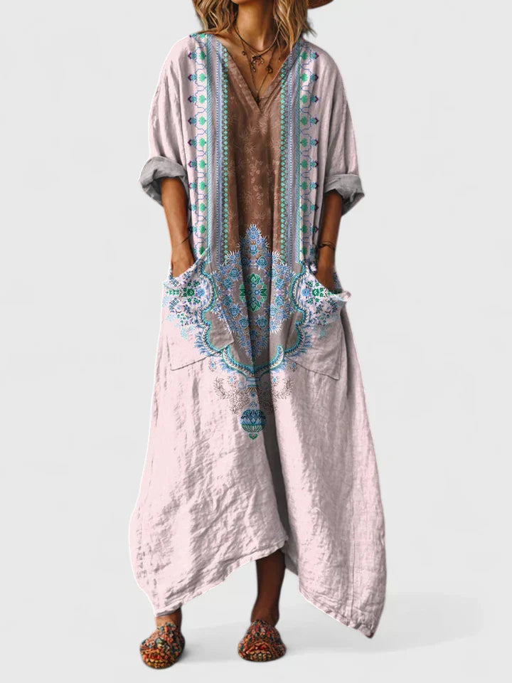 Emerald | V-Ausschnitt Langarm-Maxikleid