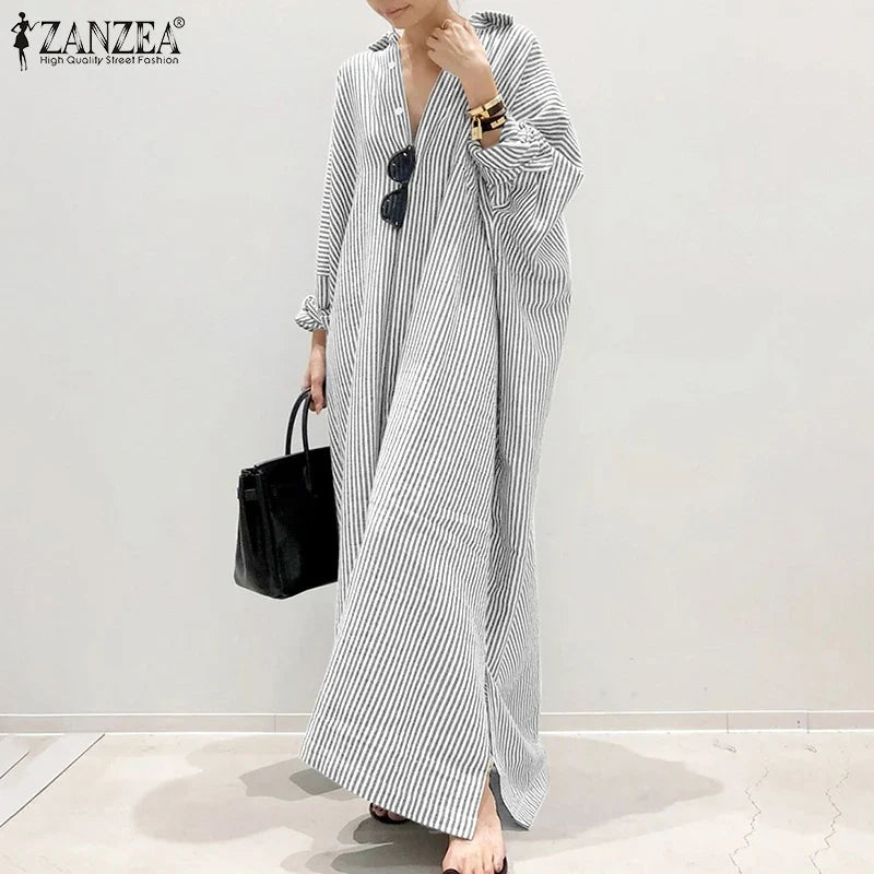 Jasmin | Maxikleid mit Streifen und langen Ärmeln