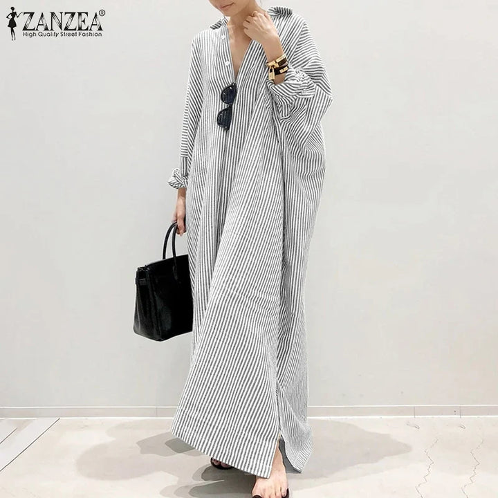 Jasmin | Maxikleid mit Streifen und langen Ärmeln