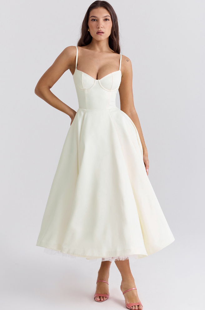 Sofie | Satiniertes Bustier-Midikleid