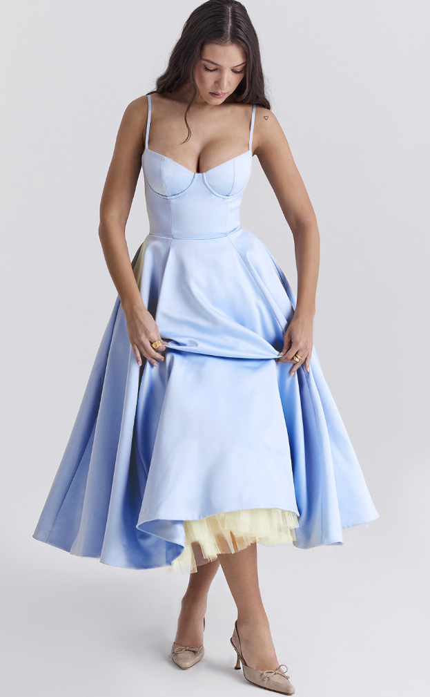 Sofie | Satiniertes Bustier-Midikleid