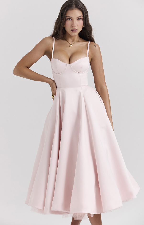 Sofie | Satiniertes Bustier-Midikleid