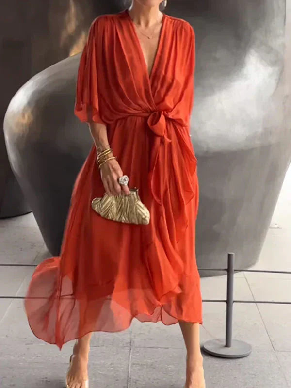 Renate | Chiffon-Midikleid mit Wickeloptik