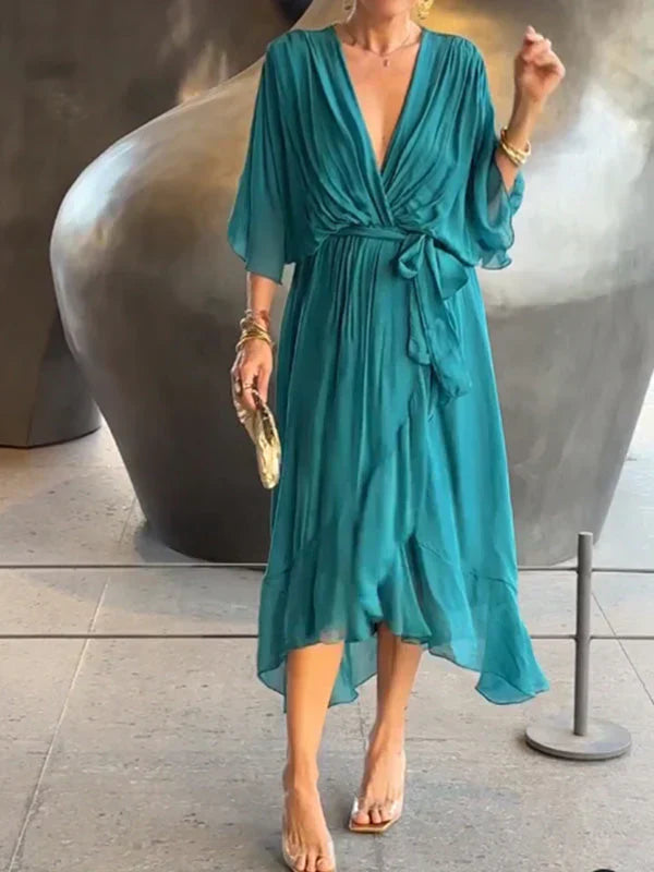 Renate | Chiffon-Midikleid mit Wickeloptik