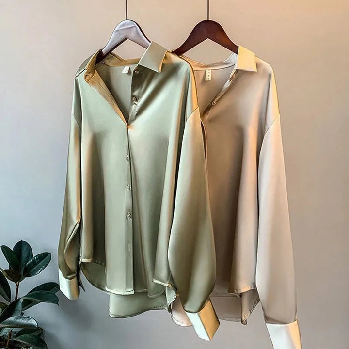 Zhania | Elegante Satinbluse mit langen Ärmeln