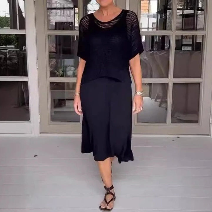 Margarete | Set aus Durchbrochenem Strickoberteil und Midikleid